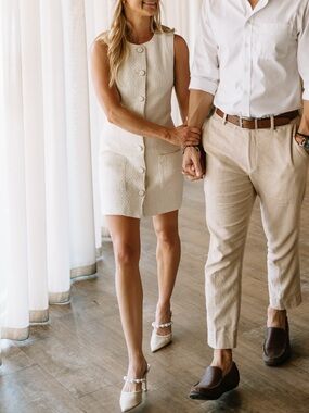 Endless Rose Tweed Button-Down Mini Dress - Ivory - XS (like new)